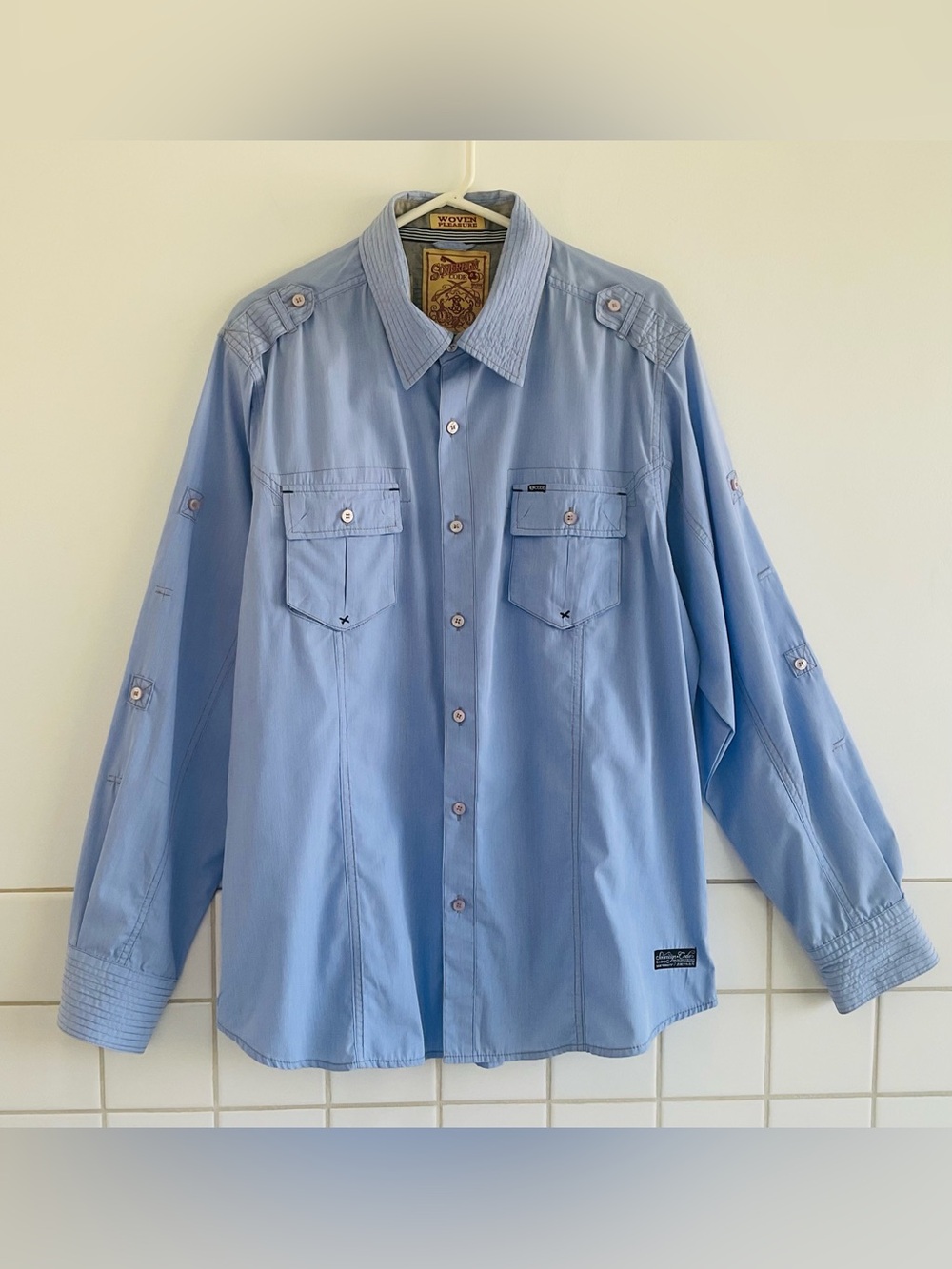 Sovereign Code Light Blue Pinstripe Button Front Long SleeveShirt Sz: XL